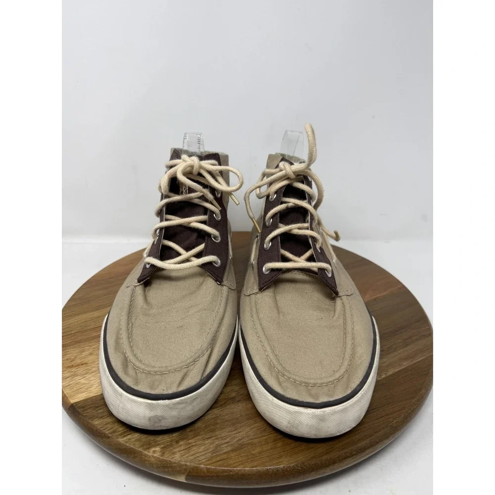 Polo Ralph Lauren Boat Shoes Mens Size 10 Beige‎ Brown Canvas High Top Casual